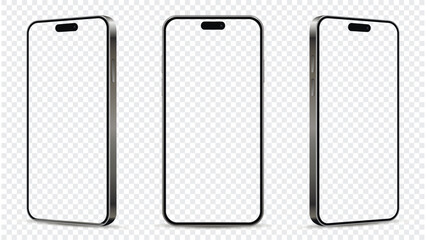 Smartphone mockup with transparent screen isolated on transparent background. Detailed mobile phone template front view