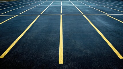 Empty asphalt parking lot, lines, background building, transportation