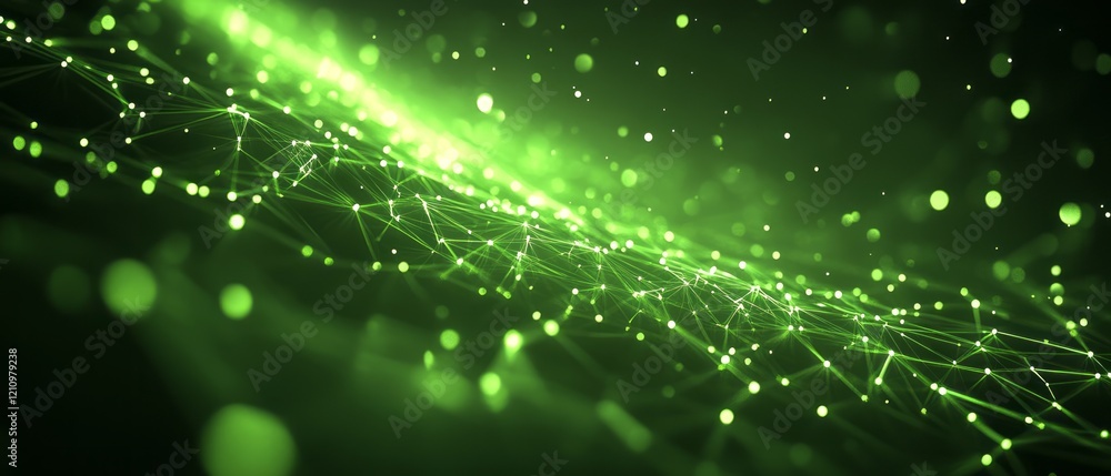 Poster glowing green lines and dots create a dynamic atmosphere of digital energy and connections