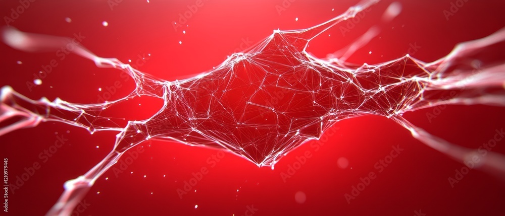 Aufkleber neural structures are interconnected, glowing against a red backdrop, showcasing synapses