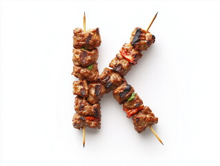 A letter K made from kebabs. Minimalistic design on a plain white background
