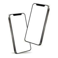 Two floating smart phone white screen. Mobile phone vector with isolated on white background