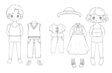 draw boy and girl coloring page