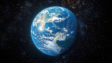 Naklejka premium View of Earth from space showcasing the continents and oceans under a starry sky