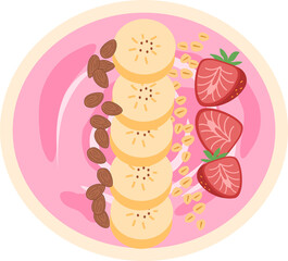 Healthy pink Smoothie Bowl with Fruits