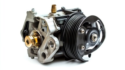 AC compressor, automotive part, studio shot, isolated, repair