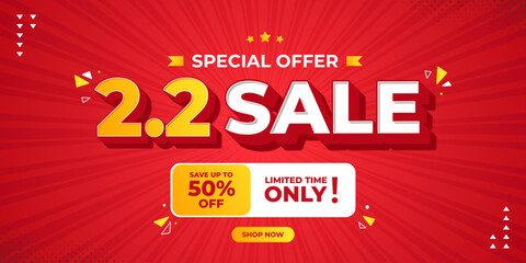 2.2 super sale promo banner with discount offer. 1.1 discount flash sale background. Flash sale special offer banner for social media post or website banner. Flash sale campaign