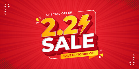 2.2 super sale promo banner with discount offer. 1.1 discount flash sale background. Flash sale special offer banner for social media post or website banner. Flash sale campaign