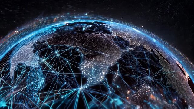 Global network connectivity expanding across digital earth at night - Powered by Adobe