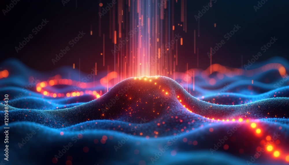 Poster abstract visualization of radio signal. dynamic colorful wave patterns on dark background. futuristi
