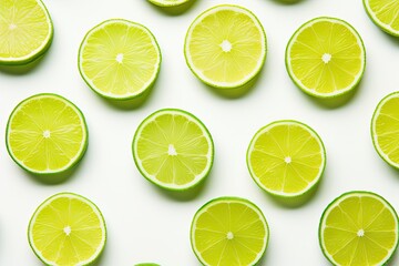 Fototapeta premium Isolated lime slice on white background from top view arranged in a flat lay pattern