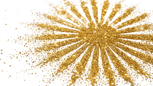 Golden Glitter Burst in Radiating Circular Pattern with Subtle Glow on Transparent Background
