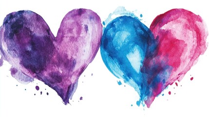 Watercolor hearts, love, abstract, design, white background, Valentine's
