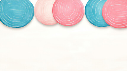Colorful circular decorations in pink and blue, elegantly stylized against a light background, perfect for festive celebrations or children's parties.