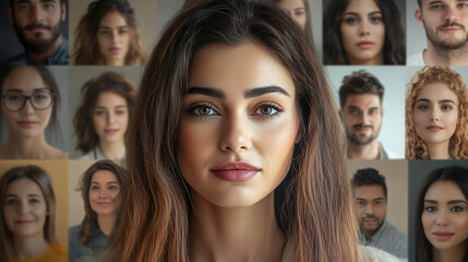 Beautiful Woman Portrait Diverse People Background Attractive Young Female Model Confident Expression Brown Hair Studio Shot      