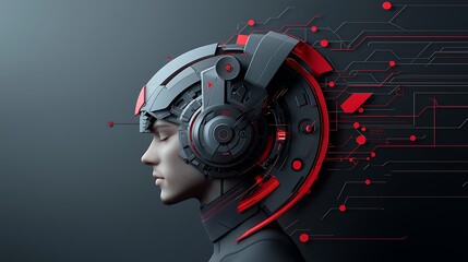 Futuristic headgear, neural interface, digital world, technology concept