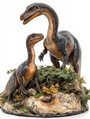 Fototapeta premium Dinosaur family statue, prehistoric scene, wildlife, collectible model, studio shot