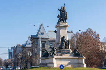 Fototapeta premium Bucharest, Romania — January 18, 2025: View of the University Square and nearby houses. City landscape.