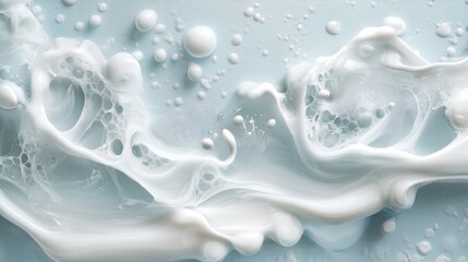 Creamy swirls, bubbles, blue background, cosmetic texture