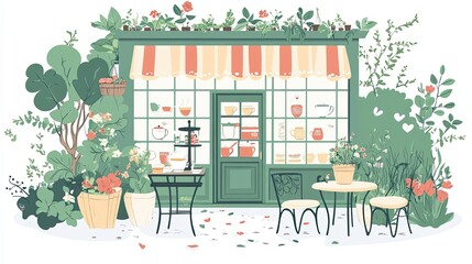 Charming Tea Shop Nestled Among Lush Greenery