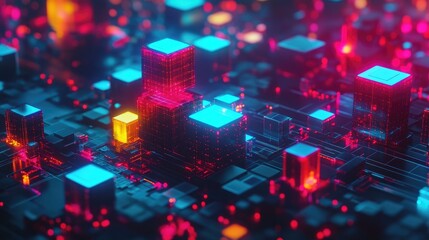 Neon Cubes Glow Brightly in City