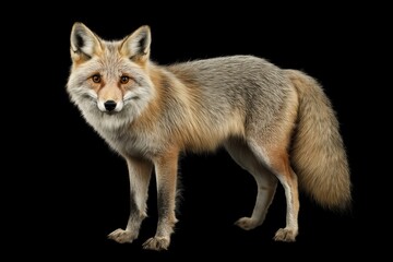 Red Fox Standing on Isolated Black Background