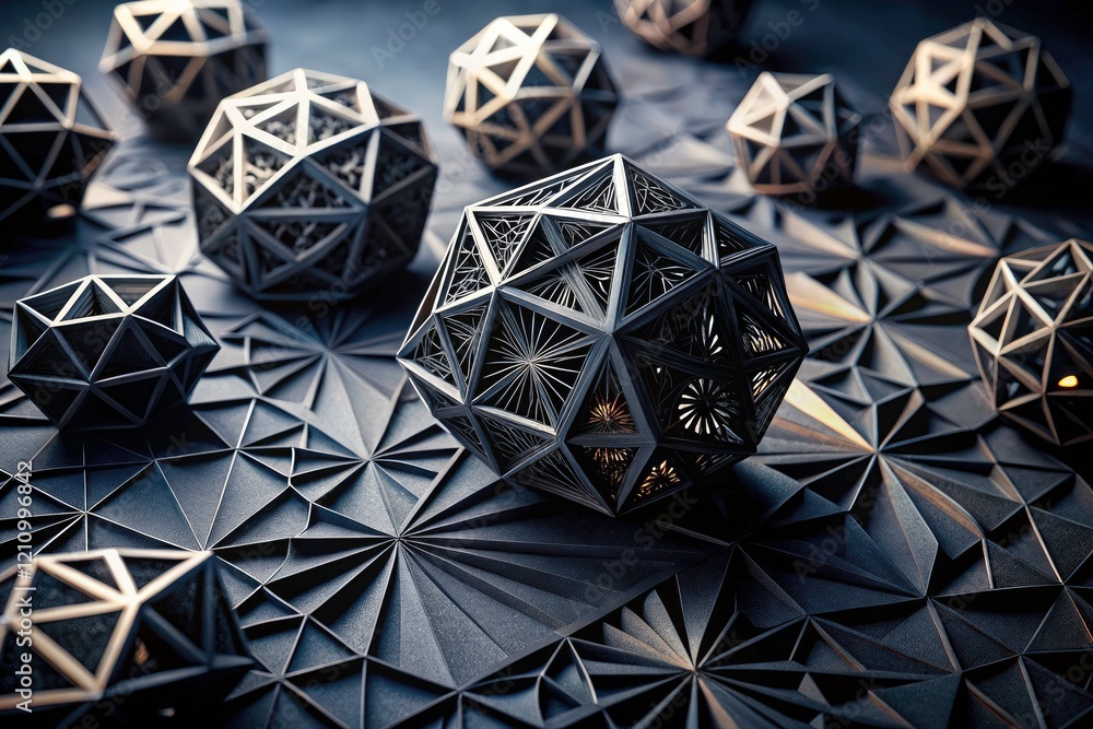 Poster abstract black geometry dominates a high depth of field image, revealing intricate detail and shadow