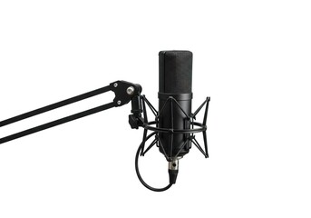 A microphone with a black microphone stand and a black microphone AI generated