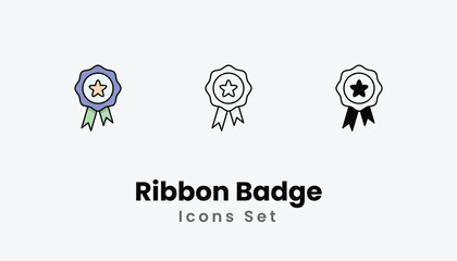 Ribbon Badge Icons thin line and glyph vector icon stock illustration