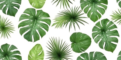 Lush green tropical plants, White background