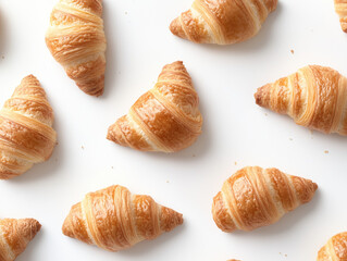 Irresistibly Golden-Brown Croissants: Perfectly Baked Pastries Showcasing Flaky Layers, Ideal for Breakfast or a Tasty Snack Against a Clear Background.