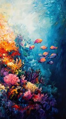Naklejka premium Vibrant Coral Reef Fish Swimming Underwater Scene