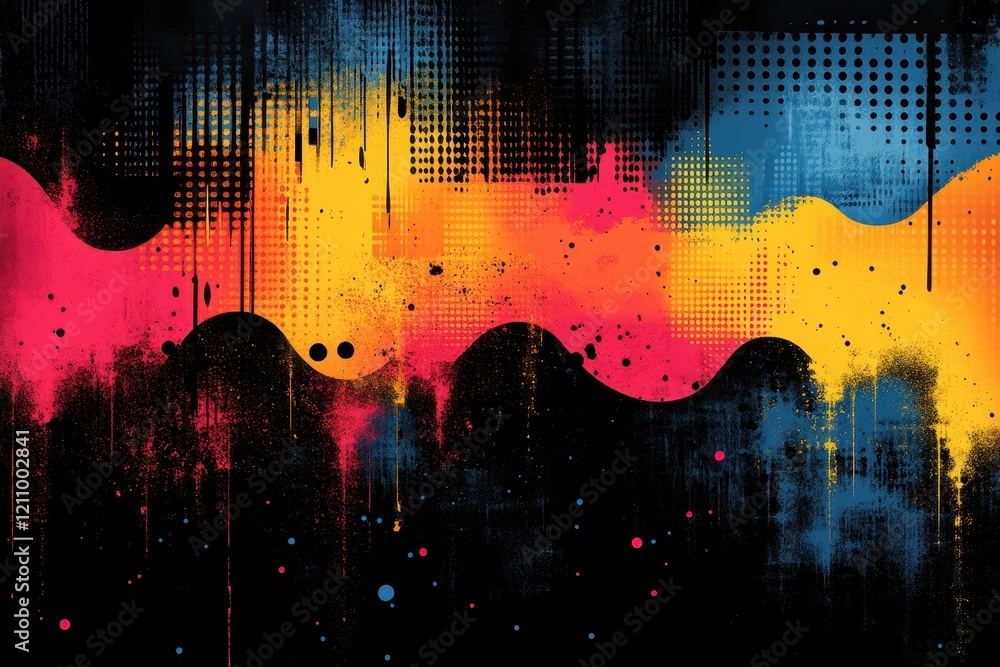 Aufkleber vibrant abstract design with splashes of color and dynamic patterns.