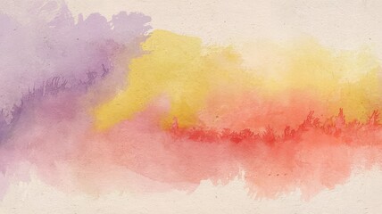 Obraz premium A vibrant watercolor abstract blend of purple, yellow, and red hues, creating a dreamy and soft background texture perfect for various design projects.