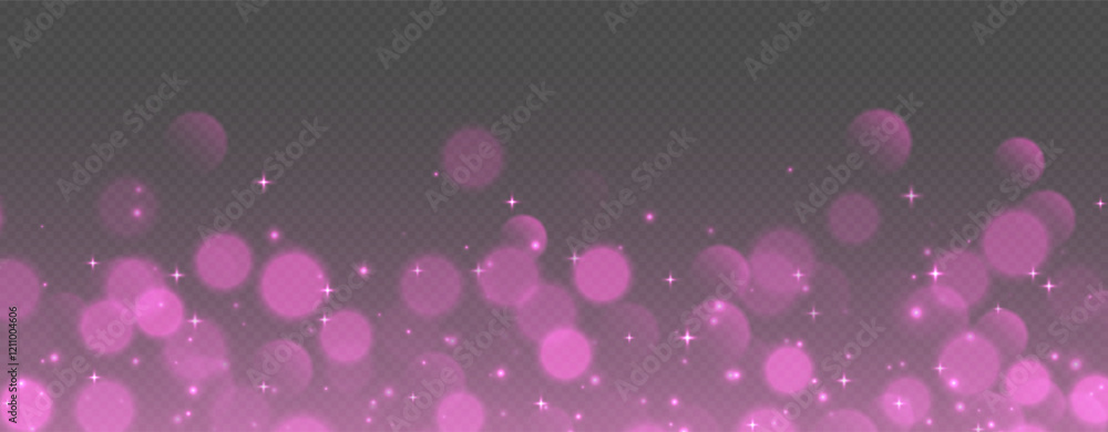 Wall mural pink bokeh with stars and sparkles, shiny overlay decoration isolated on grey background. vector ill