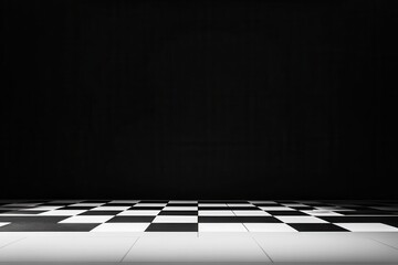 Black and White Checkerboard Floor with Solid Dark Background Creating an Elegant and Modern Space Ideal for Interior Design or Minimalist Aesthetics