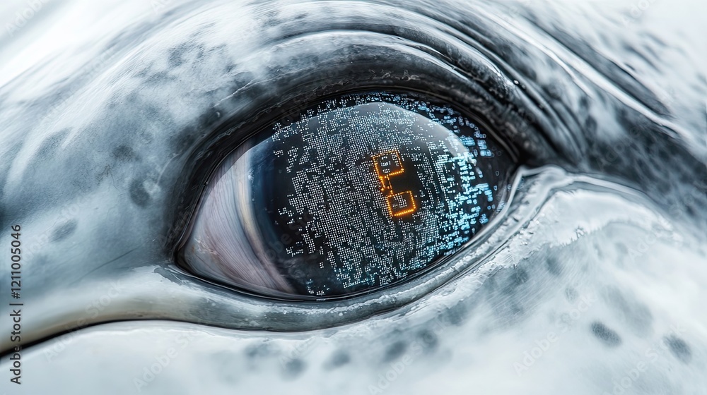 Poster digital code within a whales eye reflecting technology
