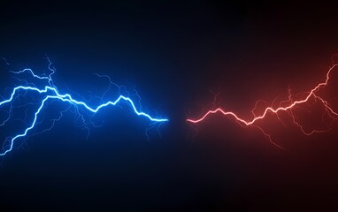 blue and red lightning clash on dark background.