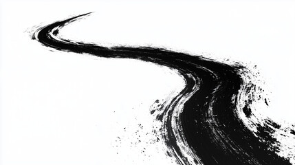 A thin black ink brush stroke path on a white background