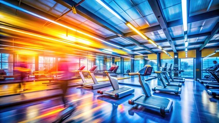 Obraz premium Blurred action highlights the vibrant energy of a workout, emphasizing modern gym design and fitness lifestyle.