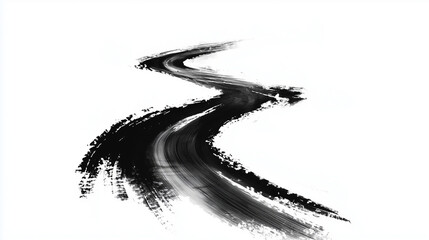 A thin black ink brush stroke path on a white background