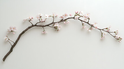 Elegant cherry blossom branch arched gracefully across a blank canvas