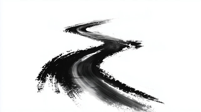 A thin black ink brush stroke path on a white background