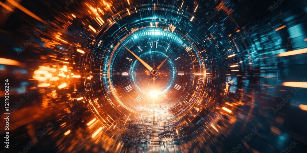 Aufkleber time travel technology concept clock background in futuristic environment with dynamic effects