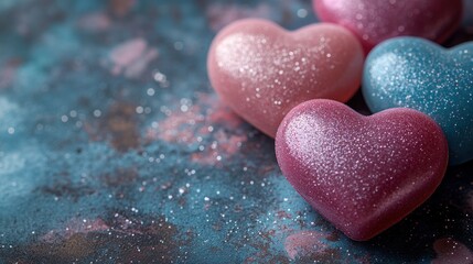 Obraz premium Glittery hearts, Valentine's, textured background, love, romantic