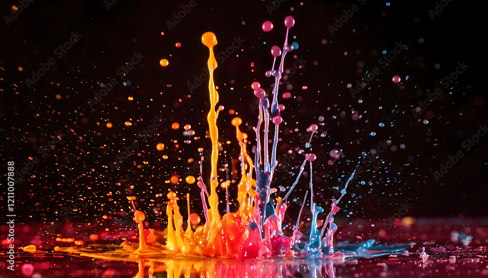 Poster vibrant multicolored paint splash explodes against a dark background, creating a dynamic and artisti