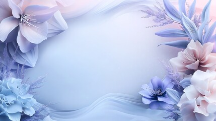 Obraz premium Pastel floral border, wave background, blank space, design template