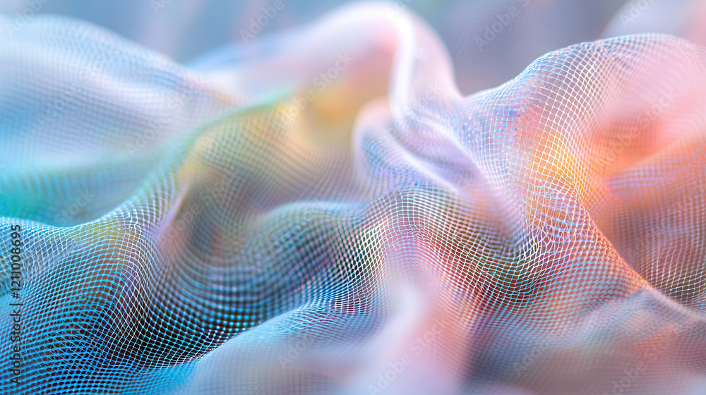 Aufkleber dynamic glowing textile with nano circuitry, featuring vibrant colors and intricate mesh patterns, e