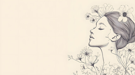 Serene Female Silhouette Enveloped by Delicate Flowers on a Clean Background