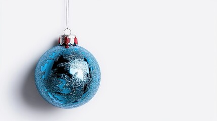 Blue Christmas bauble hanging, white background, holiday decoration, festive season